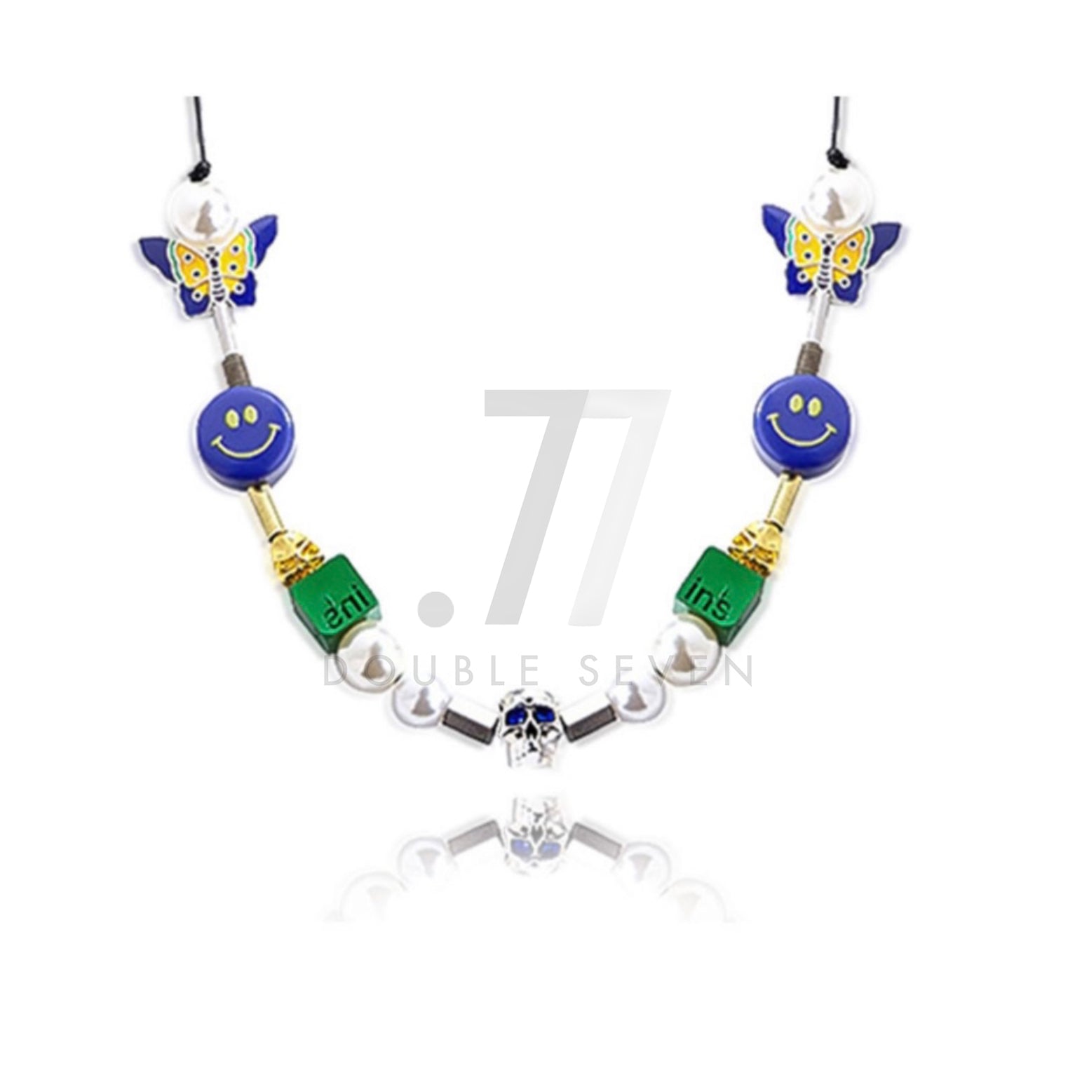 EVAE+ Dice Smiley Pearl Necklace (Blue) – Double 7 Official